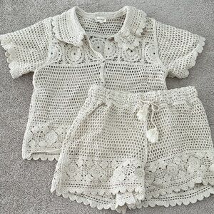 Hem & Thread Crochet Lace Top & Short Set Size SMALL